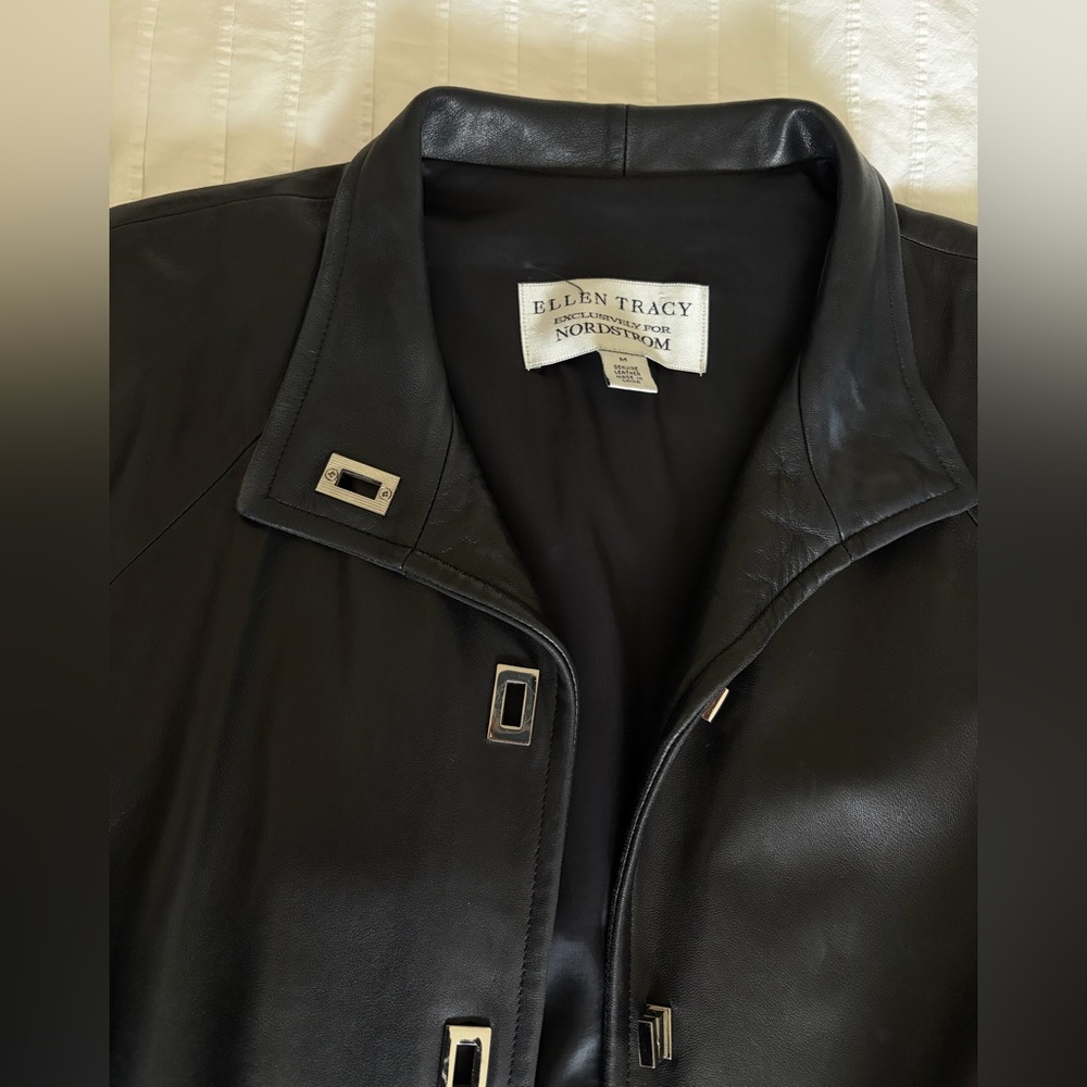 Ellen Tracy for Nordstrom Black Leather Coat